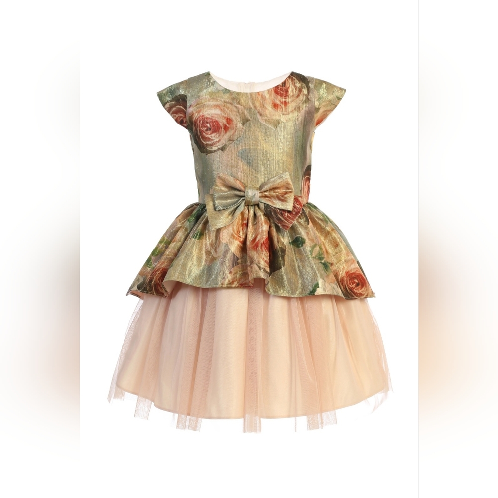 Floral Print Peplum with Satin & Mesh